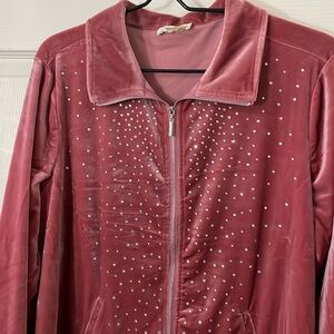 Indigo Rose Velour Mauve Tracksuit Jacket With Bedazzled Rhinestones Size 1X